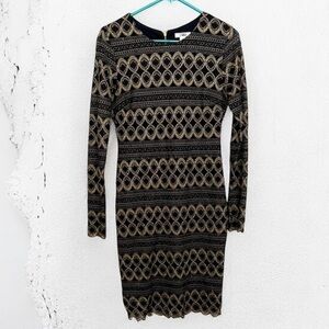 Cato J/M Dress, Black and Gold Geometric Long Sleeve Dress size M
